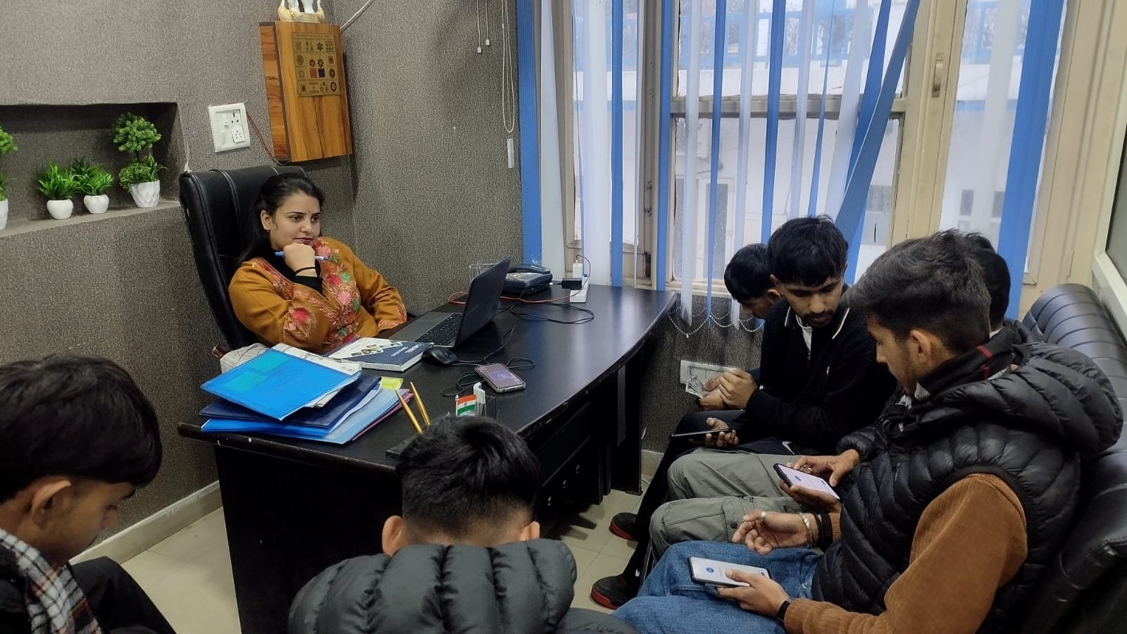 Students receiving one on one career counseling at SKYSYS admission desk